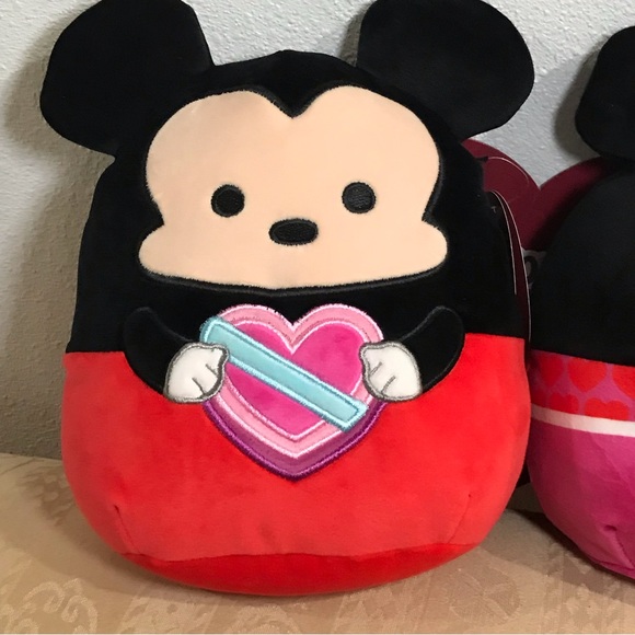 Disney Squishmallows Mickey and Minnie Mouse Valentines Set Heart Flowers NEW 8" - Picture 2 of 13